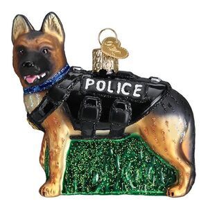 K-9 Police Dog German Shepard Christmas Holiday Ornament Glass